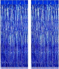 2 Pack Fringe Curtains Backdrops, Foil Fringe Curtains, Door Streamers for Blue