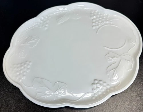 Vintage Colony Harvest Milk Glass Snack Plate White Grape Scalloped Edge Server