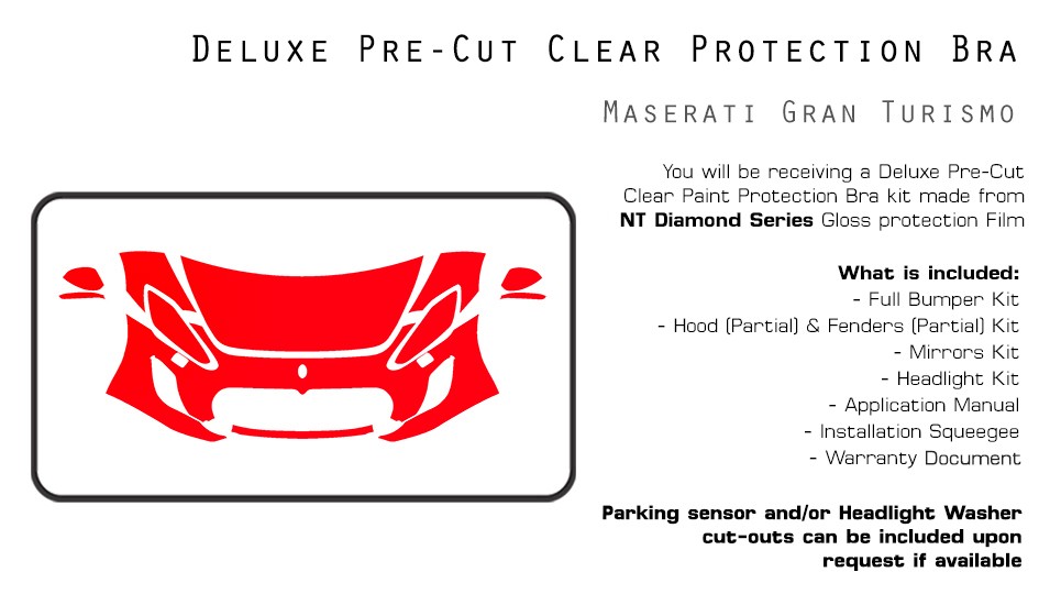 Maserati Gran Turismo 2013-2017 PreCut Paint Protection Film Clear Bra PPF Kit