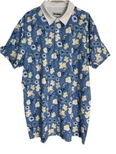Tipsy Elves Mens XXL Golf Polo Toucan Tropical Blue Botanics Shirt Short sleeve