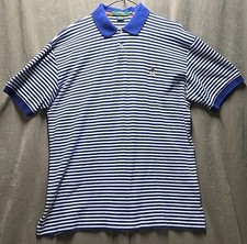 Vintage Polo Ralph Lauren Shirt Mens M White Blue Striped Crest Logo Rugby Y2K