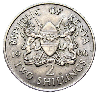 KENYA 1966 2 SHILLINGS, Coat of Arms & Mzee Jomo Kenyatta yes we combine postage