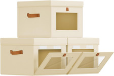 Storage Bins with Lid Closet Organizer with Side Opening and Clear Window, Fol