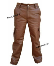 Mens Brown Lambskin Leather Cargo Pants Slim Fit Classic Soft Stylish Outerwears