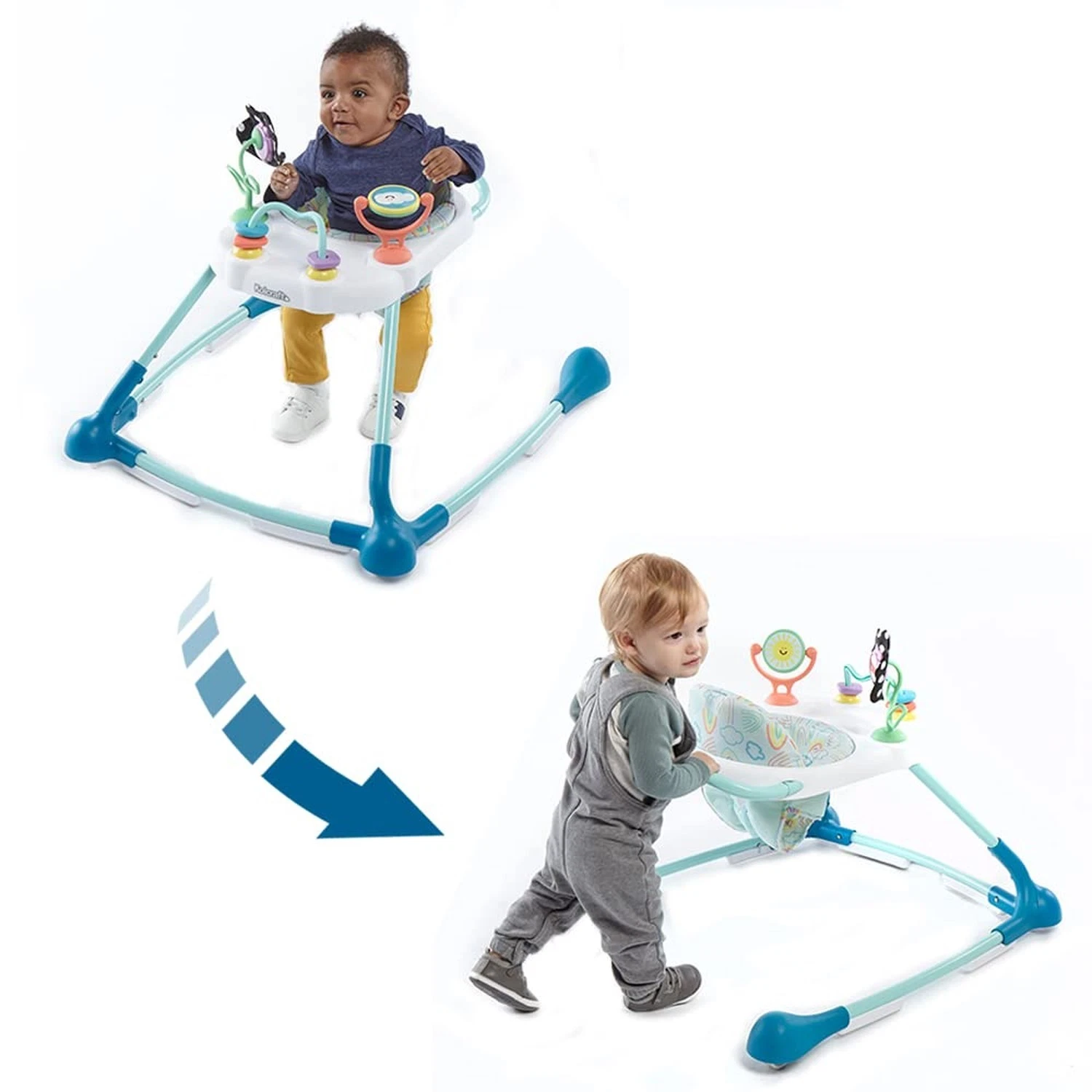 Kolcraft Tiny Steps Too 2-in-1 Infant and Baby Push Walker with Wheels, Seate...