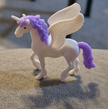 Mini White Plastic Horse Unicorn Pegasus Purple Mane  Tail Figure