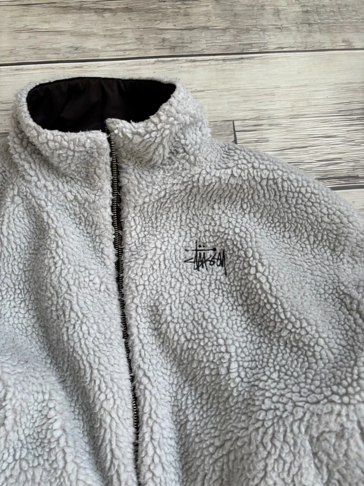 vintage stussy revirsble sherpa fleece streetwear jacket 90s - Image 4 of 4