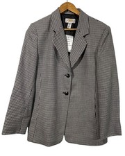 Talbots Petites Womens Wool Houndstooth Blazer Black White Pockets Sz 8 NWOT