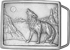 Vintage 1970s Design Solid Pewter Howling Coyote Belt Buckle - USA Made