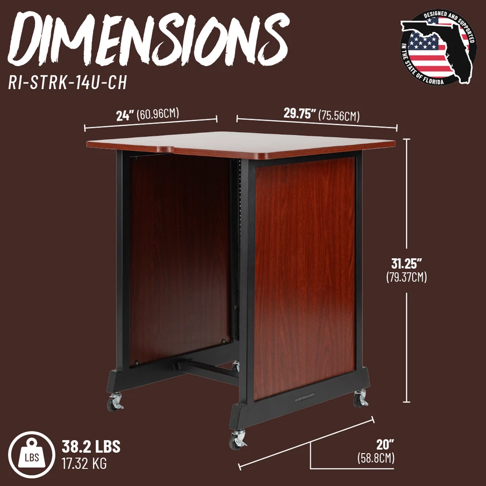 Armario con rack de madera Rok-It By Gator Studio Series 14U con ruedas, cerezo Foto 2 de 4