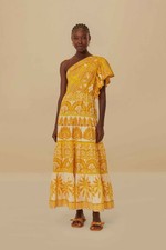New FARM Rio Yellow Ainika Tapestry One-Shoulder Maxi Dress Yellow ~ Large $285