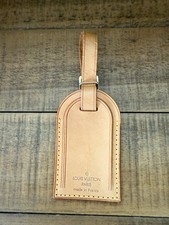 Louis Vuitton Beige Leather Luggage Bag Tag Charm Made France Paris LV