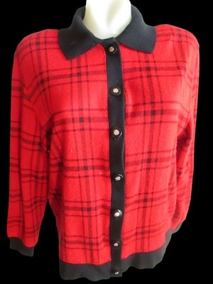 Vintage Women's Medium Cardigan Jacket E.B. Petite Red & Black Plaid 1990's