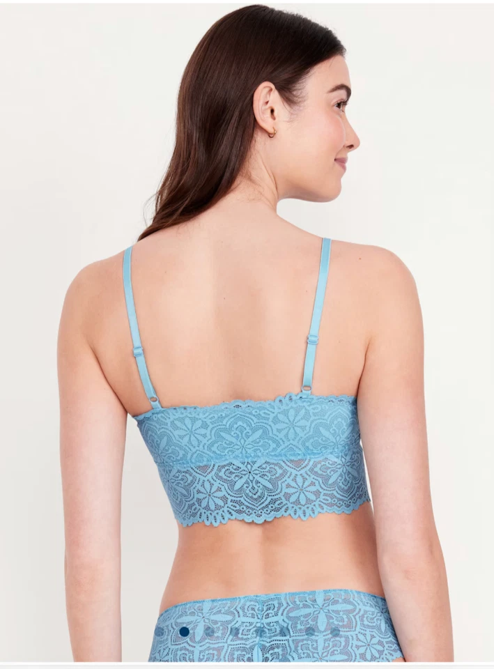 Sujetador Bralette Inalámbrico Longline de Encaje Azul Marino Antiguo (Azul) Talla: XL X-Grande Nuevo Foto 3 de 4