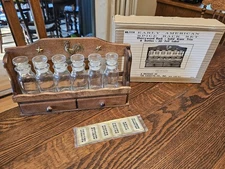 Vintage Cherry Wood Spice Rack  2 Drawers Japan W/ 6 Jars Labels Gailstyn Unused