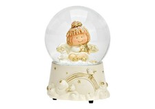 Schneekugel Spieluhr ENGEL Schutzengel weiß gold Schüttelkugel Deko