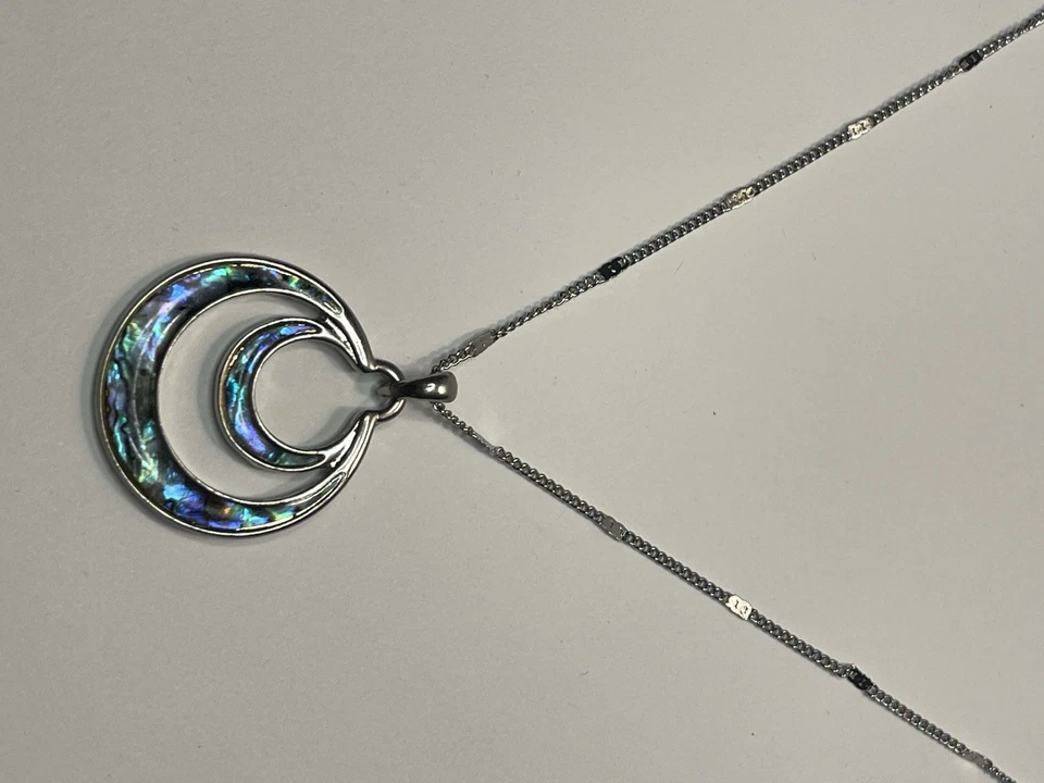 "Collar colgante abulón tono plata 16"" 22"" cadena ajustable incrustación colorida" Foto 4 de 4