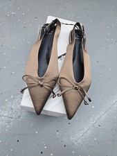 Women  s Camille Satin Slingback Bow Flats - A New Day Taupe 6