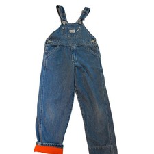 Vintage OshKosh Bgosh Sz 6 Fleece Lined Cuffs Denim Overalls Blue Orange Bib