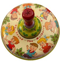 1950s Vintage Ohio Arts Metal Spin Top "Here We Go 'Round the Mulberry Bush"