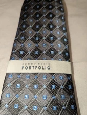 PERRY ELLIS Portfolio Men's 100% Polyester Tie Black Gray Blue 