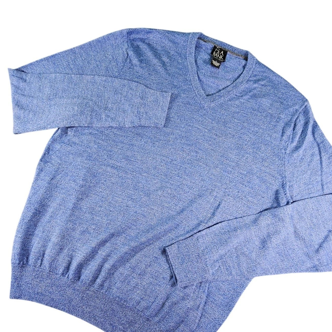 Jos. A. Bank Traveler's 100% Merino Wool V-Neck Sweater Heather Blue Mens XL EUC