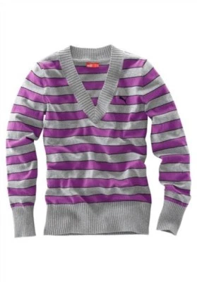 Puma V-Pullover NEU Lila-Grau Damen Pulli Gr.XS,S,M,L,XL Streifen - Bild 1 von 2