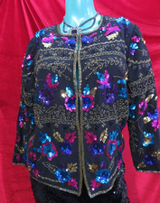Drapers & Damons Vtg Floral Multicolored Silk Sequined Evening Jacket P-lrg