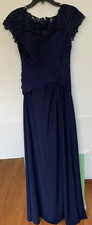 LA FEMME DRESS PLEATED FRONT GOWN CAP SLEEVE WOMENS SIZE 2 NAVY BLUE NWOT