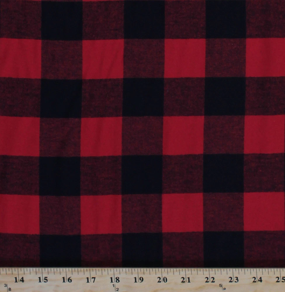 Flannel Buffalo Plaid 1.75 Buffalo Check Red Black Woven Cotton Flannel Fabric by The Yard (3516M-2A)