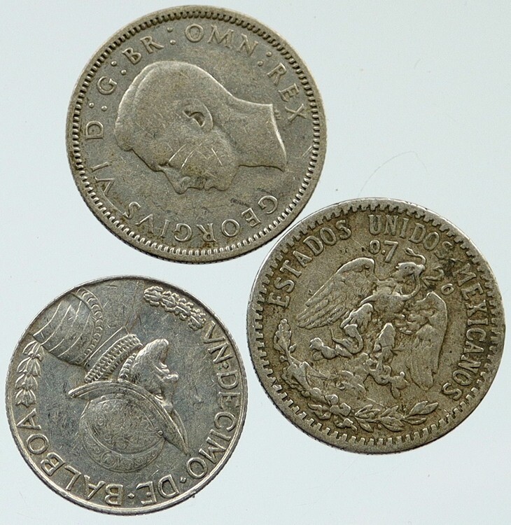 コレクション Great Historic Silver Coins of the world Lot of 5 Silver WORLD COINS Authentic Collection Vintage