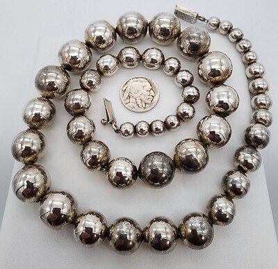 Sterling Silver 925 Mexico Taxco Graduated Bead Box Clasp 26