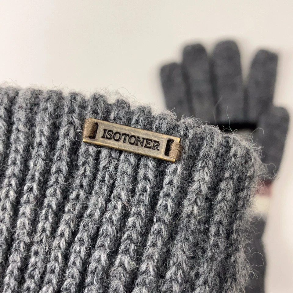 Guantes de Invierno Isotoner Gris Tejido con Forro Rojo Blanco Negro Patrón Foto 3 de 4