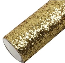 Chunky Bright Gold Glitter FAUX LEATHER ROLL 12" x 55" WHOLESALE 1043367