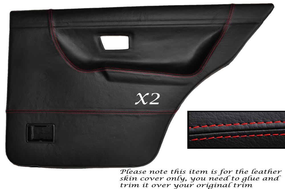 RED STITCH 2X REAR DOOR CARD SKIN COVERS FITS VW GOLF MK2 II JETTA