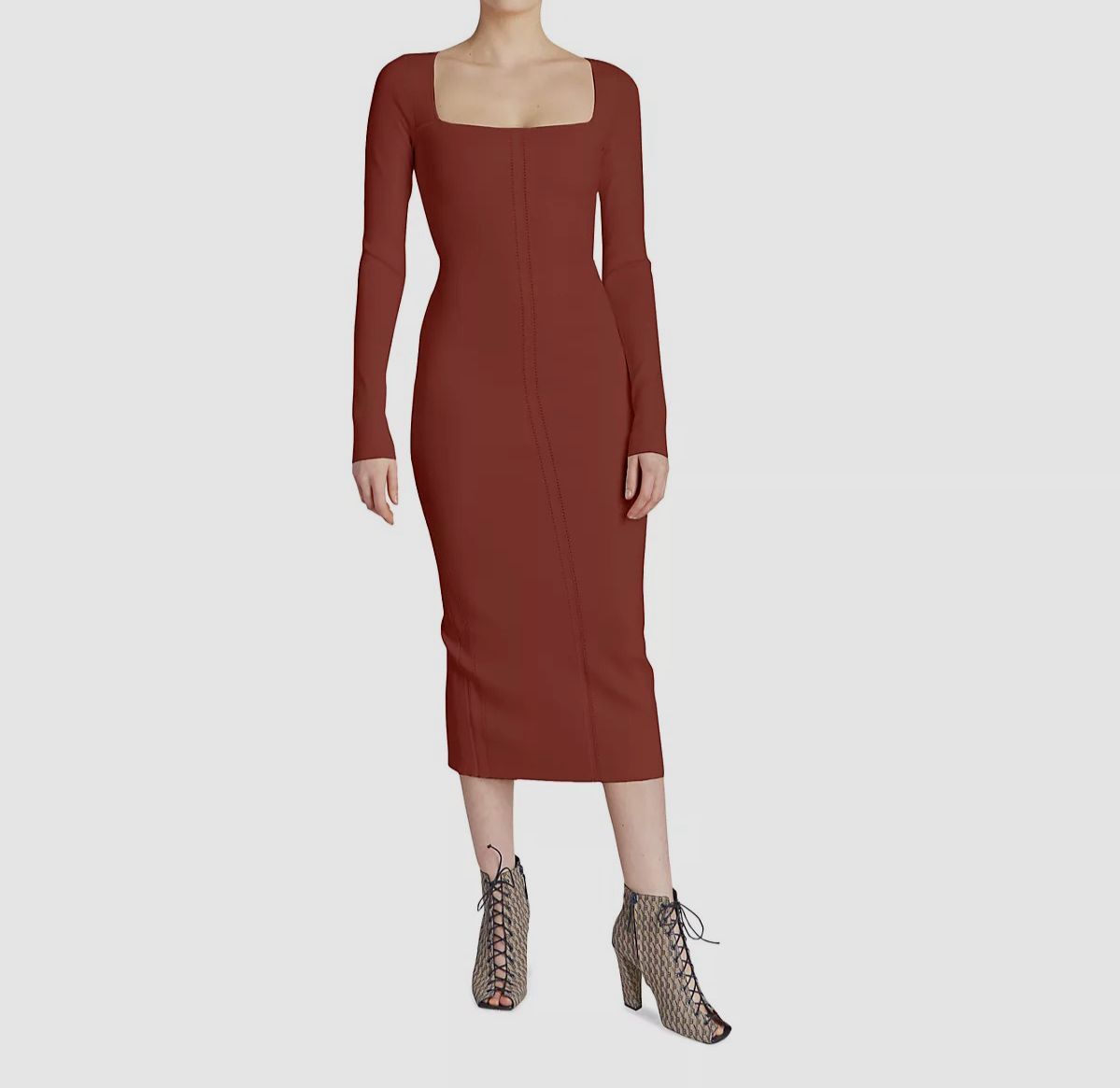 $990 VB Body by Victoria Beckham Women's Brown Square Neck Bodycon Dress  Size 0