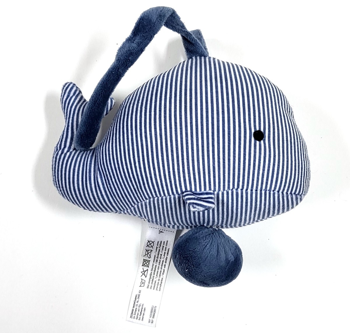 Zeeman Striped Whale Blue Pull String Baby Music Box 15cm Plush