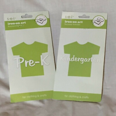 Lot/2 SEI Flocked Transfers Iron On Art Pre-K Kindergarten for Clothing & Craft 