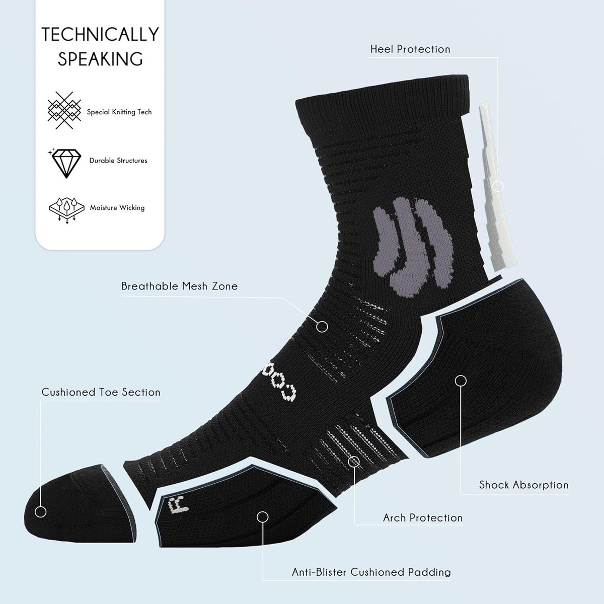 BRISIRA Coolmax Bamboo Viscose Compression Running Socks 3 Large