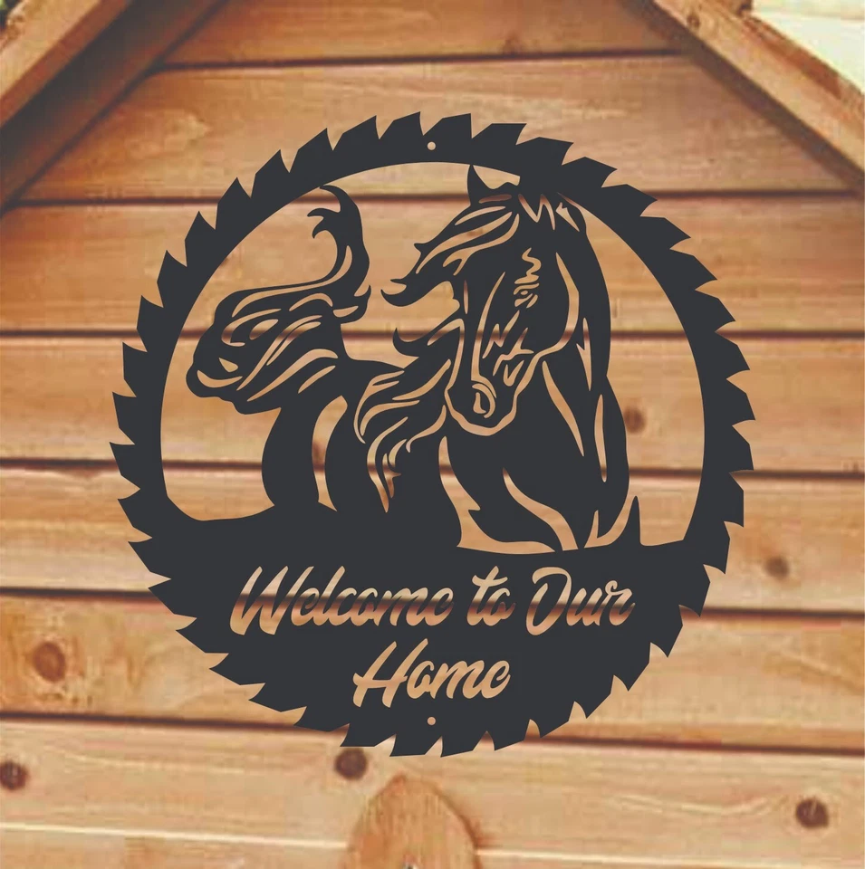 Hoja de sierra Welcome to Our Home - Letrero de metal - Caballo occidental - Decoración de pared Foto 2 de 4