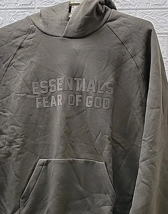 Felpa con cappuccio pullover Essential Fear Of God logo anteriore nuova con tasca oliva taglia XLarge
