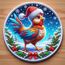 Christmas Chicken Patch Iron-on Applique Clothing, Wild Animals, Ornament, Santa