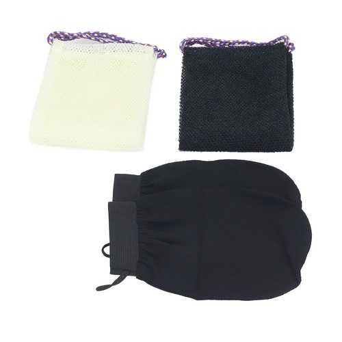 (Black Beige 4Pcs Set) 4Pcs Nylon Drawstring Model African Bath Towel Latheri - Picture 20 of 23