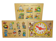 Lot of 3 Fisher-Price Wooden Peg Puzzles From The 70s And 80s