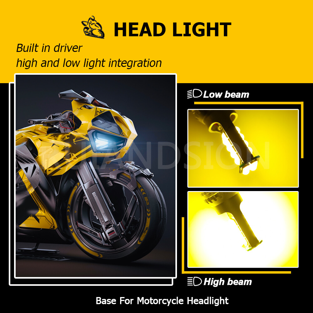 Ampoule LED Phare Moto P45T - 30 LED 3030 - Blanc 6000K & Jaune 3000K - 10-30V - Neuf
