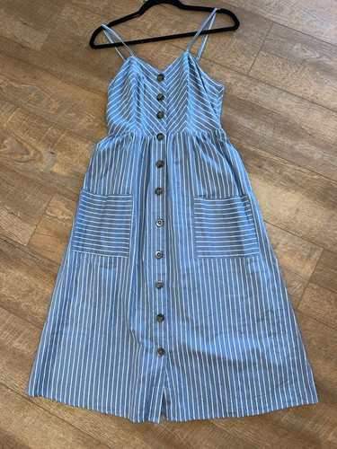Vestido con correa de espagueti Midi japonés con botones 2 bolsillos 100 % algodón mediano nuevo con etiquetas - Imagen 12 de 14