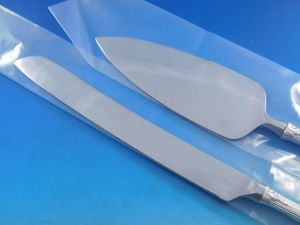 Juego de pastel de boda Rose Point de Wallace de plata esterlina servidor 2 piezas HHWS personalizado Foto 4 de 4