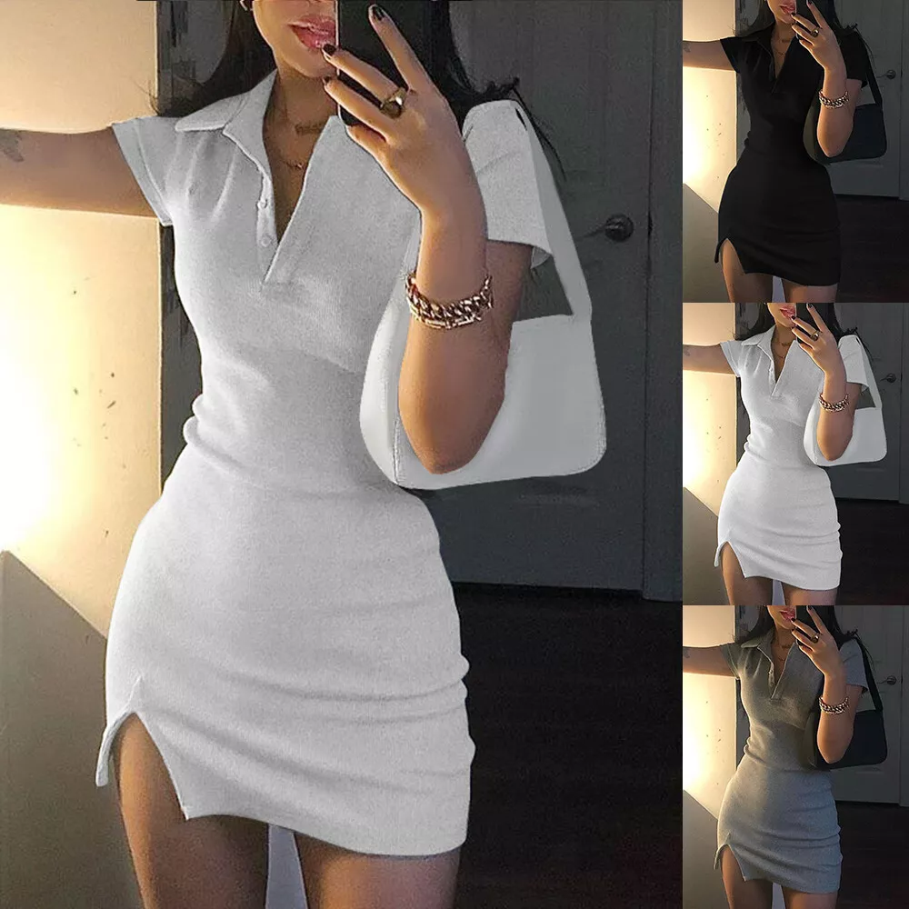 Sexy Women Short Sleeve Dress Short Mini Dress Tight Bodycon Party