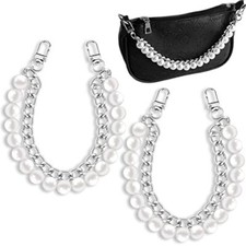 2 Pcs 9.45" Pearl Purse Chain Short Handle Replacement Bag Chain Strap silver
