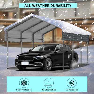 10x15 FT Heavy Duty Metal Carport with Enhanced Base and Galvanized Steel Roof